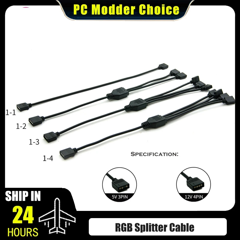 Divisor de sincronización RGB de placa base, Cable de extensión de transferencia de concentrador de sincronización ARGB RGB/5V 3 pines de 12V 4 pines para M/B ASUS GIGABYTE MSI - imagen 2