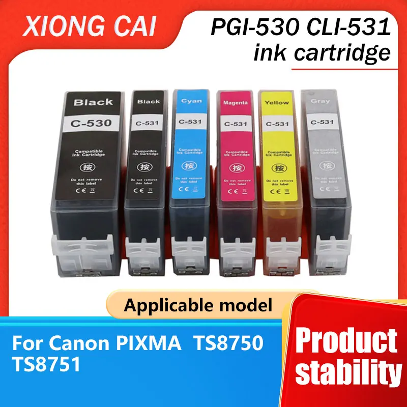 Adecuado para cartucho de tinta de impresora Canon PIXMA TS8750 TS8751 PGI-530 CLI-531 cartucho de tinta de color negro