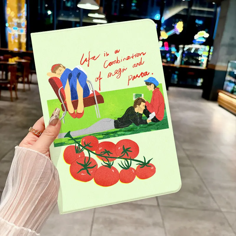 La interesante funda con patrón de niña tomate para iPad pro 10/11 pulgadas 2020/6/7th /8th /Air 3rd/Air 4th/9th gen/Air 5th Gen 2022/Air