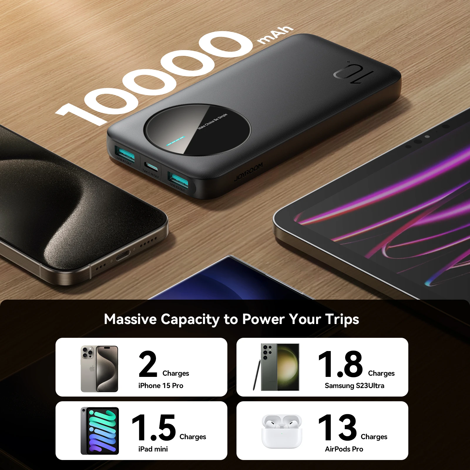 Joyroom 10000mAh Power Bank cargador de batería externo portátil ultrafino para iPhone 17 16 15 14 13 12 Pro Max para Samsung Galaxy - imagen 5