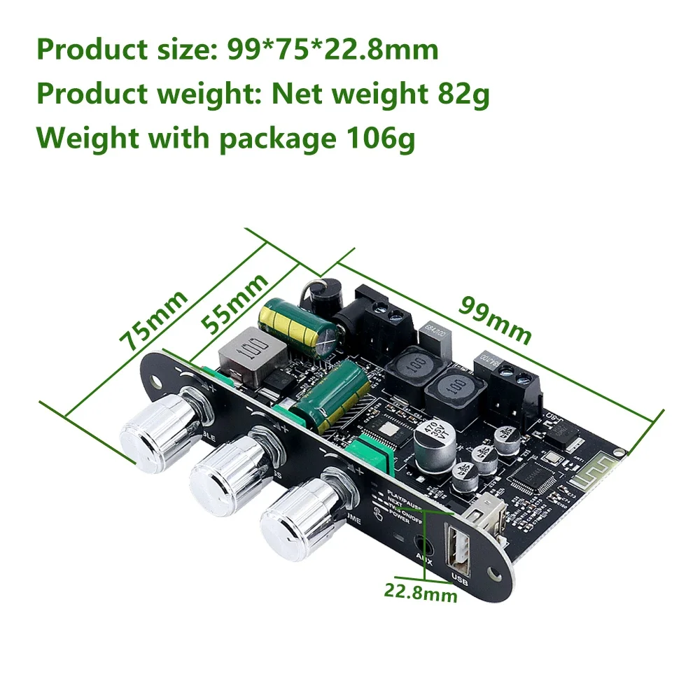 Módulo de placa amplificadora Mono TPA3116D2 ZK-1001U 100W BT 5,3 compatible con aplicación AUX unidad Flash USB tarjeta de sonido USB DC 9-24V - imagen 4