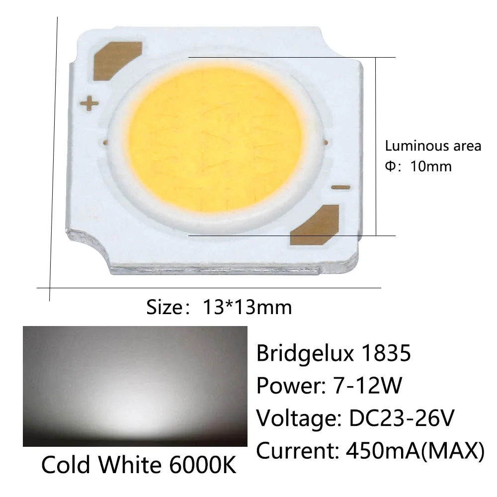 Chip LED Bridgelux Matrix de 5 uds, cuentas de lámpara de 13mm, 7-12W, 24V, 500mA, 3000K, 4000K, 6000K, accesorios de decoración de foco pequeño para el hogar - imagen 4
