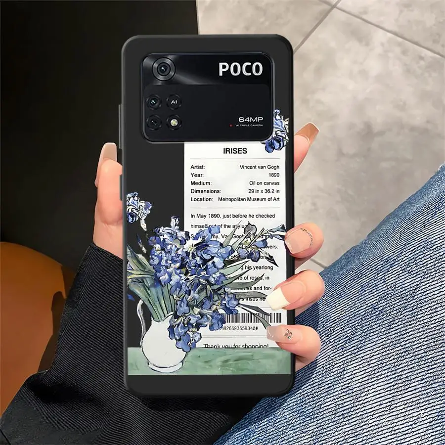 Van Gogh girasoles la noche estrellada arte negro suave funda de teléfono para Xiaomi Poco C71 F1 C40 X3 X4 X5 X7 Pro C61 C75 F3 M3 M4 - imagen 4