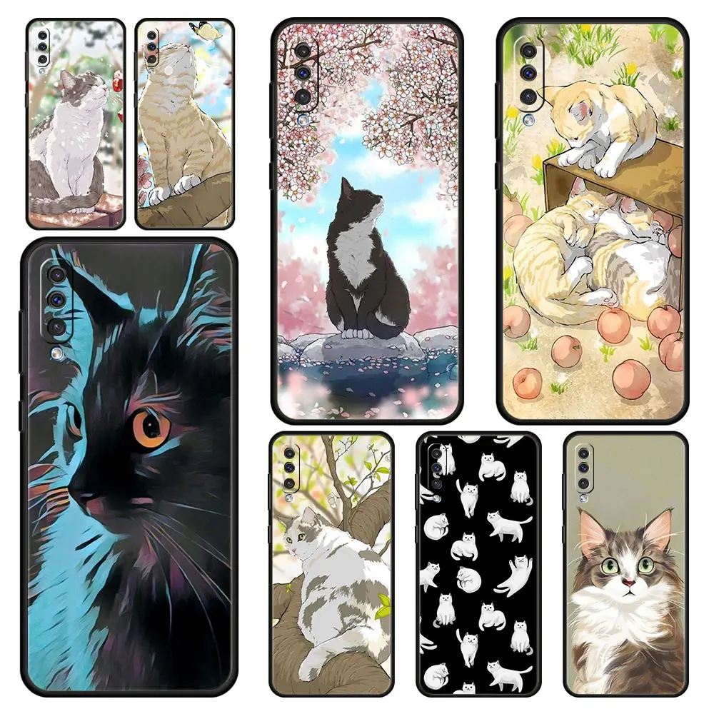 Funda de teléfono con gatos encantadores a la moda para Samsung Galaxy A52 A50 A70 A10 A30 A40 A20S A20E A02S A12 A22 A72 A32 5G A04s funda de silicona