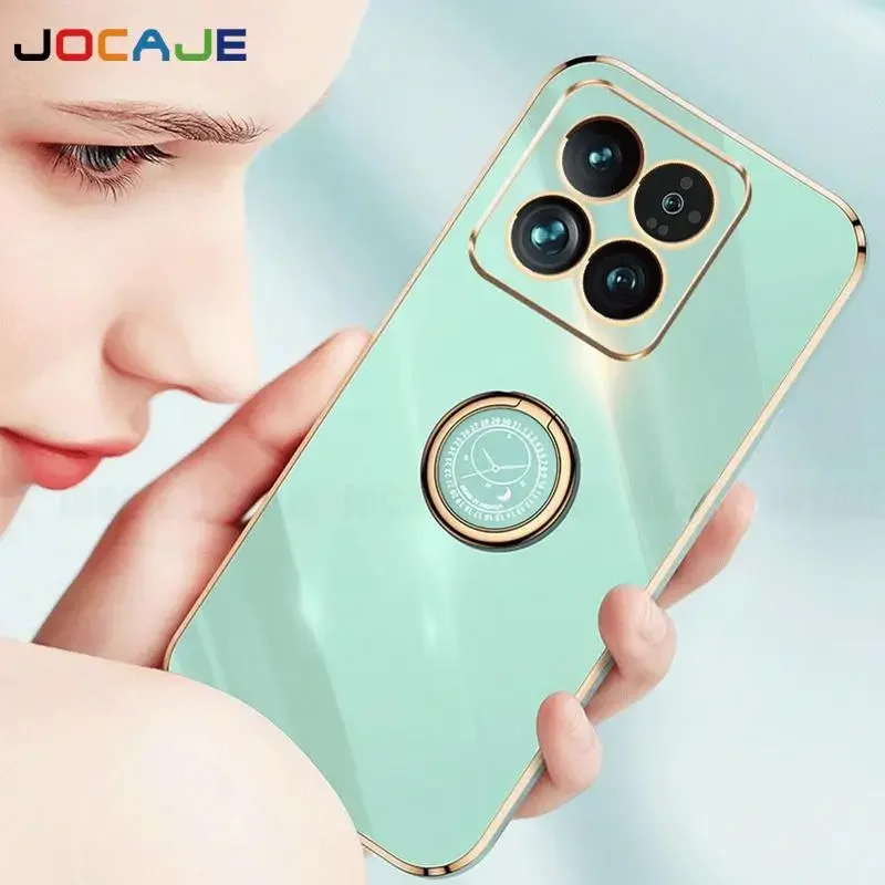 Para Xiaomi 14T Pro anillo soporte funda de teléfono para Xiaomi 13T 12T 11T Pro Mi 14 T chapado silicona suave cubierta trasera a prueba de golpes - imagen 4