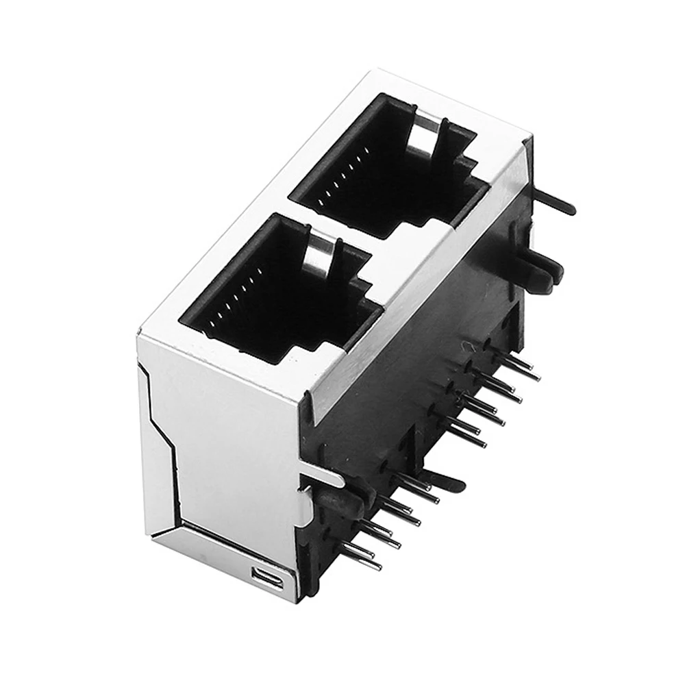 Enchufe RJ45 de 5 piezas, 1x2, doble puerto, conector de red horizontal de 90 grados, PCB - imagen 3