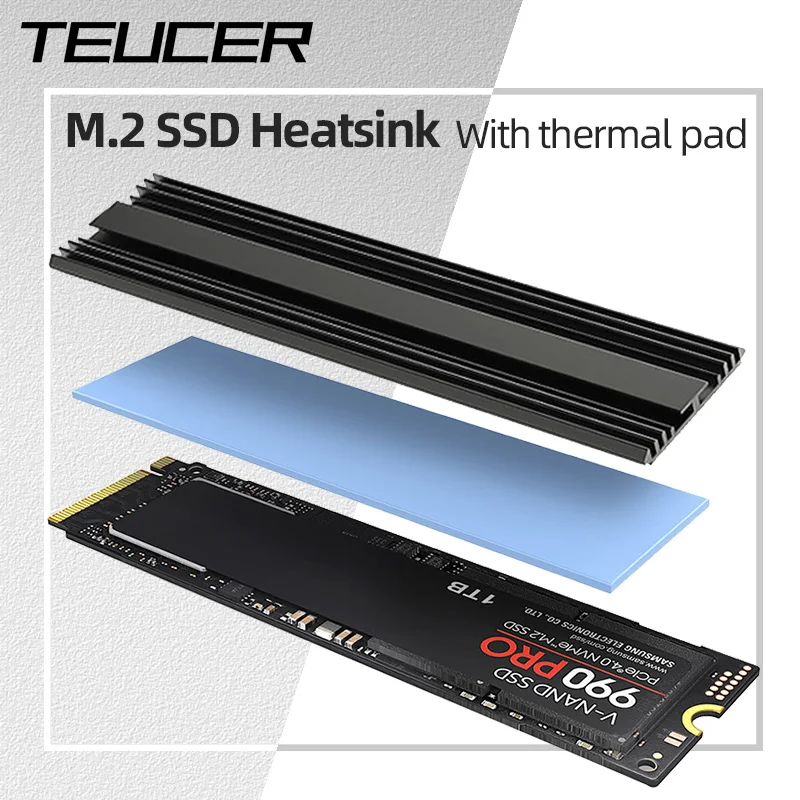 TEUCER M.2 2280 Cooler M2 NVME NGFF SSD Unidad de estado sólido disipador de calor radiador de aluminio con almohadilla térmica de silicona para PC PS5
