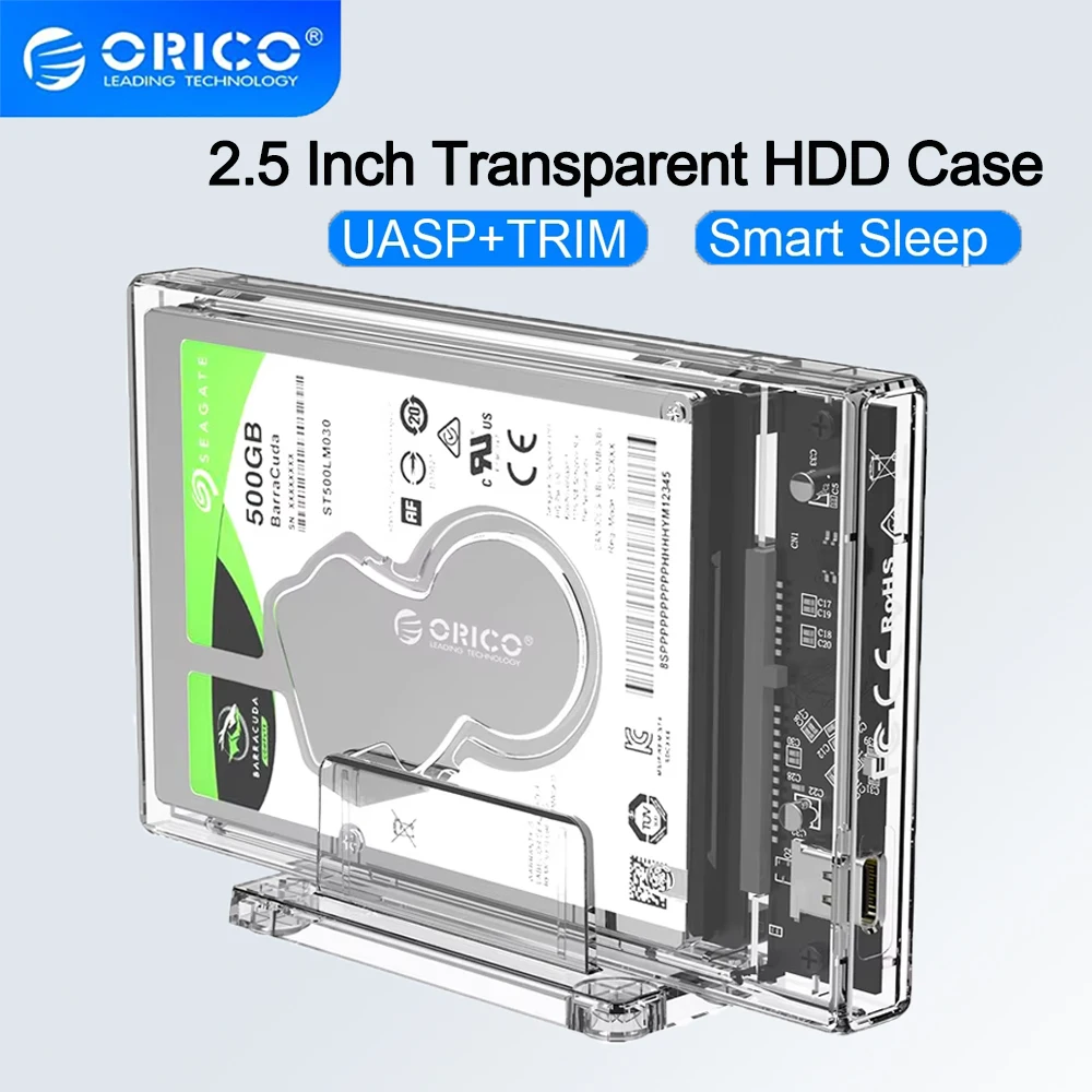 ORICO HDD Case 2,5 SATA a USB 3,0 tipo C adaptador carcasa de disco duro para disco SSD HDD caja transparente de disco duro externo