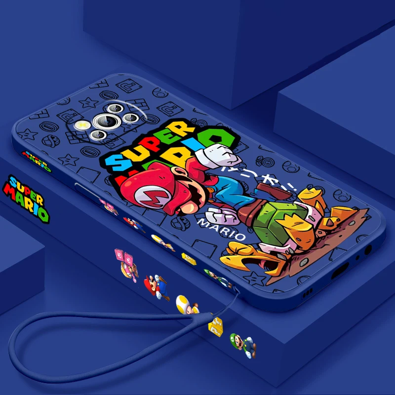 S-Super m-marios b-bros cuerda izquierda líquida para Xiaomi Mi Poco X6 X5 X4 X3 M6 M5 M5S M4 M3 F5 F4 F3 Pro 5G funda de teléfono - imagen 2