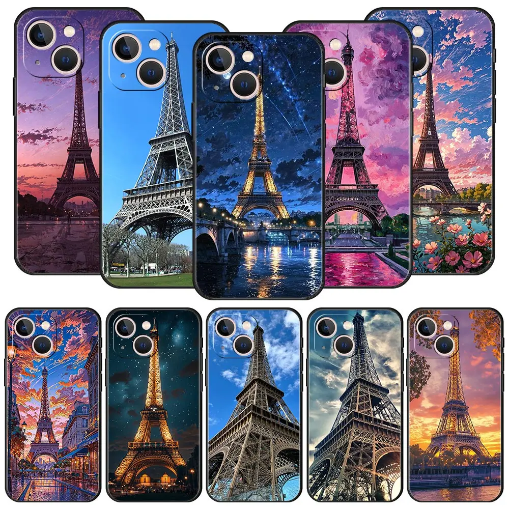 Paraguas rojo Torre Eiffel funda de teléfono de lujo para iPhone 17 Air 16 Plus 13 15 14 12 11 Pro MAX 7 8 SE cubierta negra de TPU suave