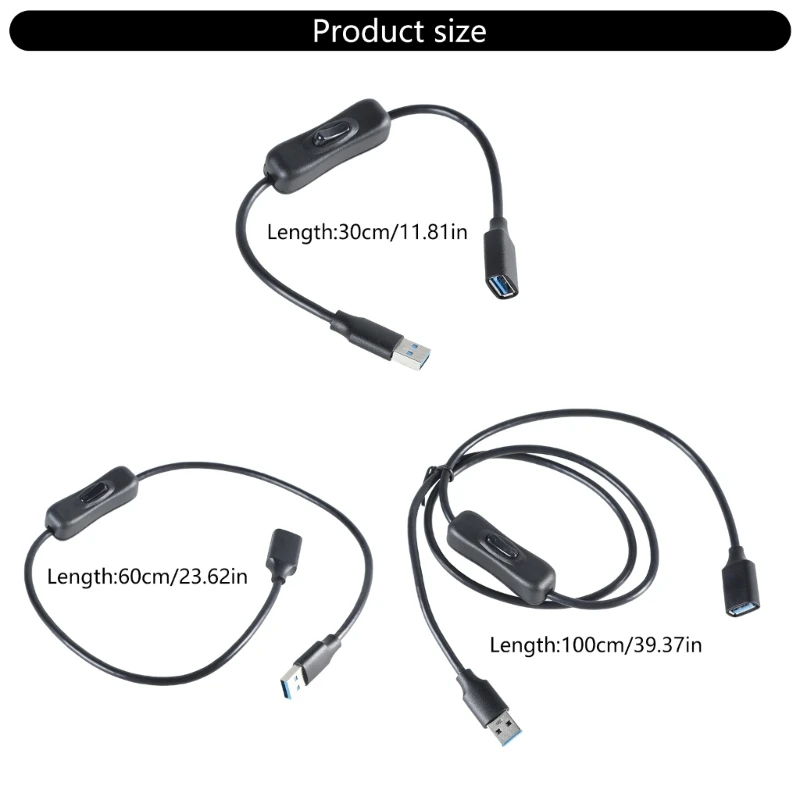 Cable USB USB 3,0 A macho a hembra Cable de extensión negro con interruptor ON OFF Cable de transferencia de datos y cable de alimentación de carga - imagen 3
