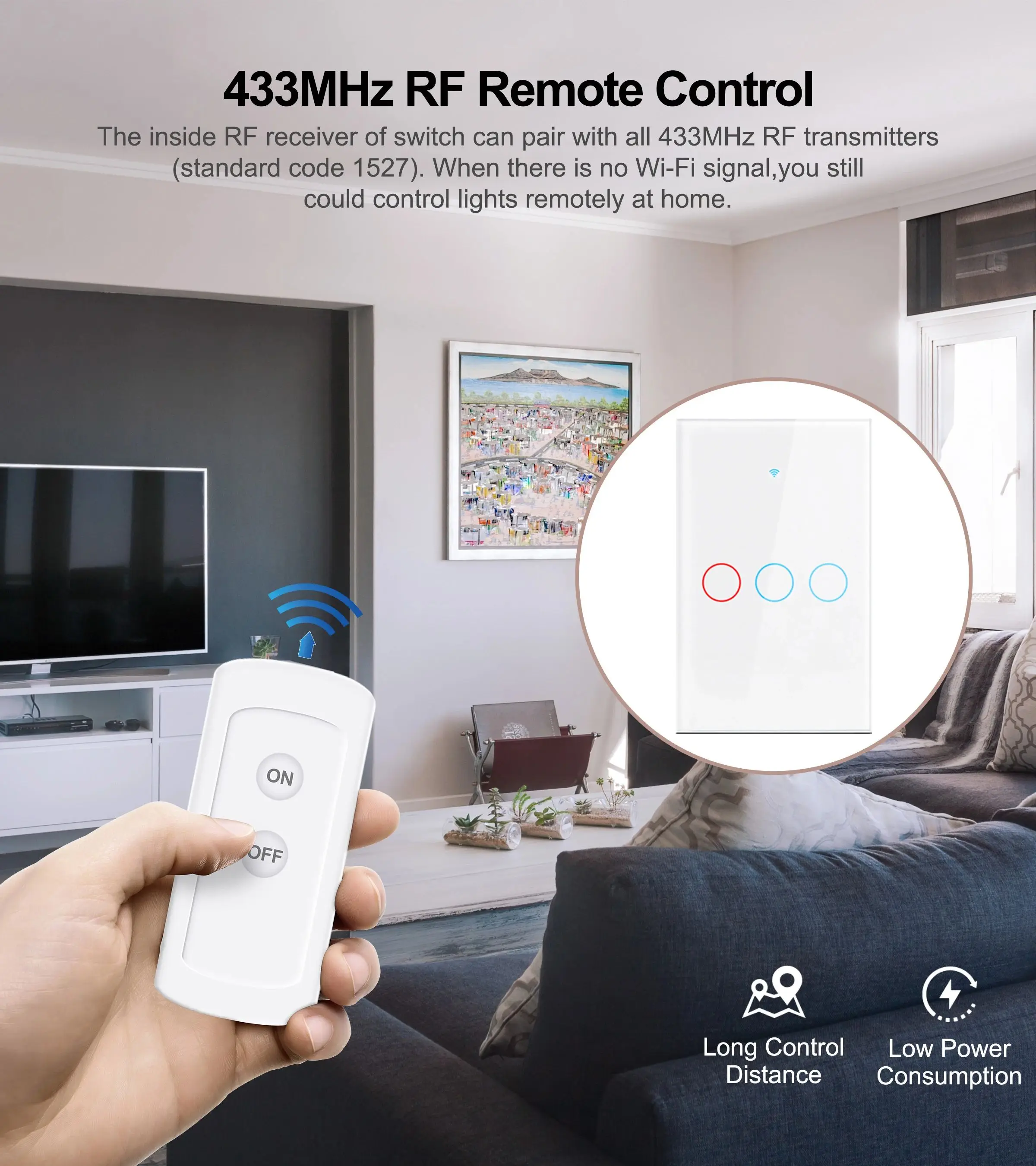 Interruptores inteligentes Tuya, No requiere cable neutro, 1/2/3 entradas, WiFi, Interruptor táctil, funciona con Alexa y Google Home - imagen 4