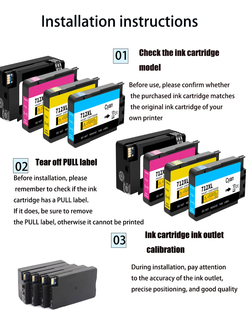 Vilaxh 712 XL 712XL 3ED71A 3ED67A cartucho de tinta Compatible con inyección de tinta para HP712 para impresora HP DesignJet T210 T230 T250 T630 T650 - imagen 4