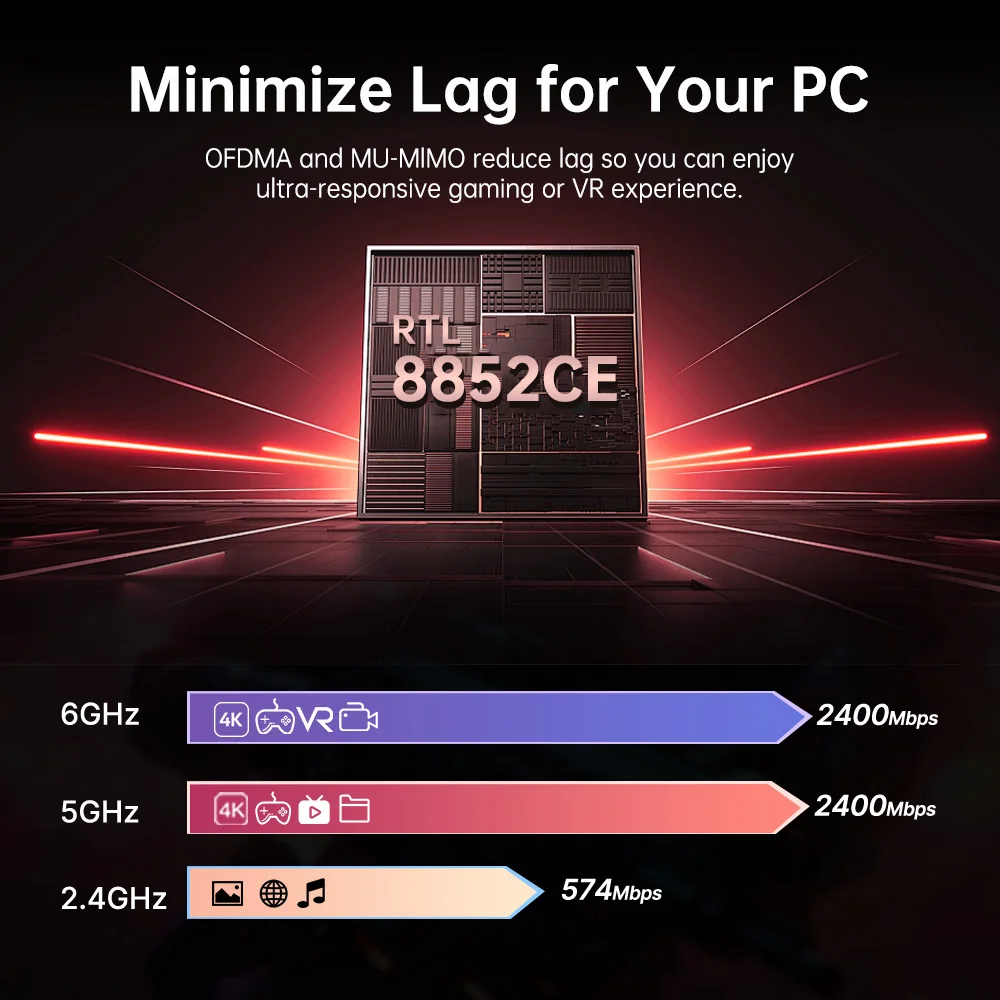 Fenvi WiFi 6E AX5400 RTL8852CE PCIE adaptador Bluetooth 5,3 tarjeta de red 6G/5G/2,4G 802.11ax WiFi inalámbrico 6 para escritorio Win 10 11 - imagen 2