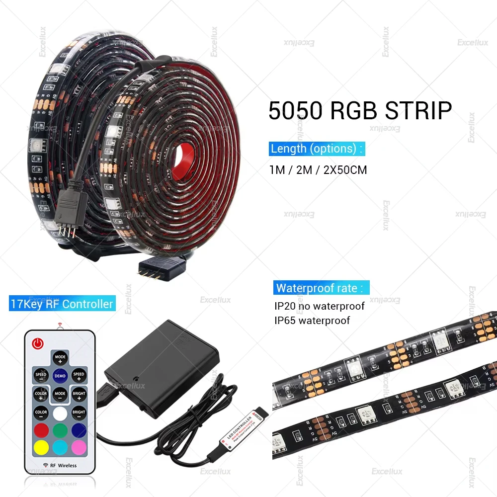 Tiras de luces LED RGB de 5V con batería 5050 cinta de diodo Led TV PC bicicleta Scooter iluminación trasera Led 17 teclas Control remoto - imagen 3