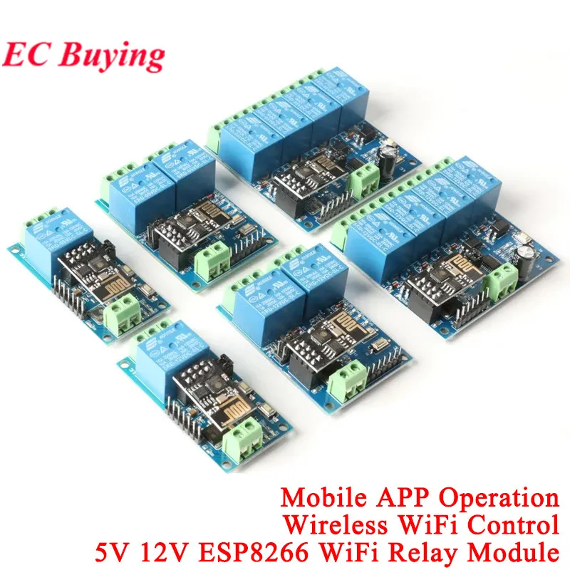 ESP8266 ESP-01 relé WiFi 1 2 4 canales de vía 5V 12V cosas interruptor de Control remoto en casa inteligente ESP01 módulo inalámbrico aplicación de teléfono