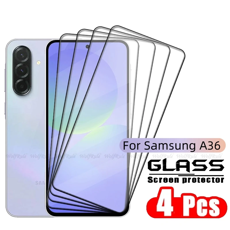 4 Uds para Samsung A36 vidrio Samsung Galaxy A36 A 36 Protector de vidrio templado cubierta completa pegamento HD 9H Protector de pantalla Samsung A36 - imagen 2