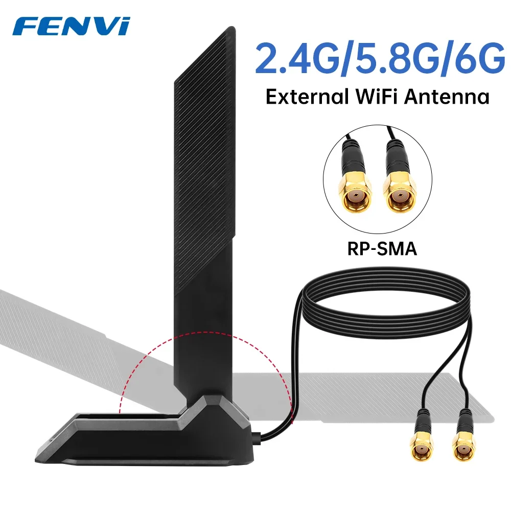 Antena fenvi WiFi 6E Tri-Band 6G/5G/2,4 GHz Base magnética Antena plegable 12DBi Tarjeta de placa base para juegos WiFi 7 de alta ganancia