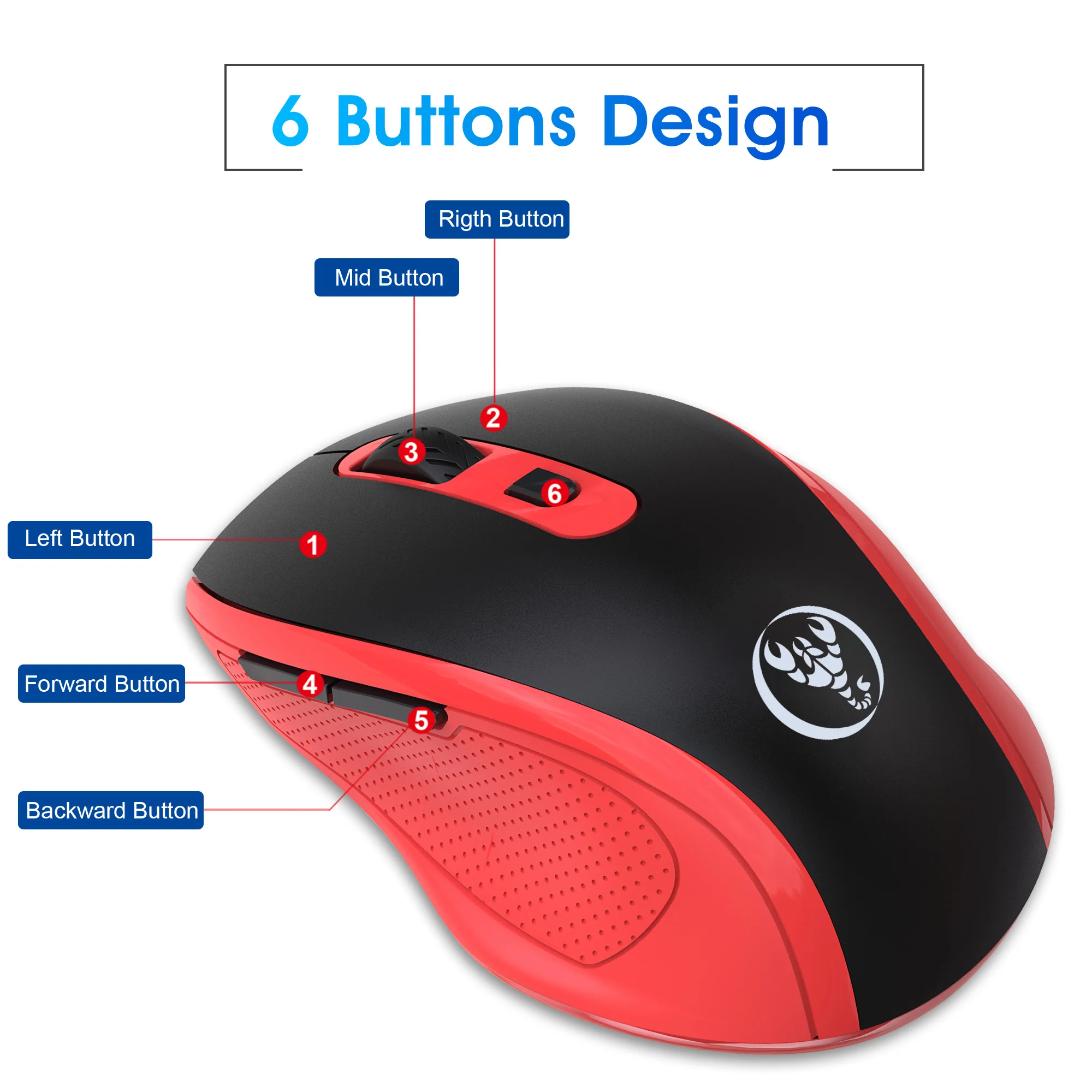 Ratón inalámbrico ergonómico para juegos HXSJ 2,4G: óptico, resolución ajustable de 3 niveles, diseño cómodo para ordenador portátil de escritorio Mac - imagen 5