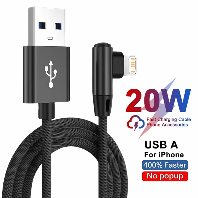 Cable de carga rápida con codo de 90 grados para iPhone 11 12 mini 13 Pro 14 Plus XS Max X XR 6 6S 7 8 Plus SE Cables de cargador USB para juegos - imagen 4