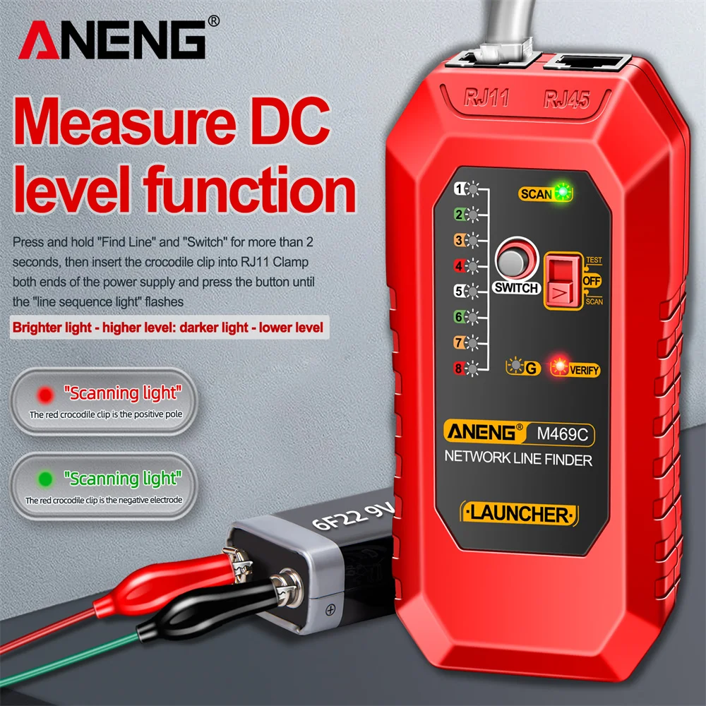 Probador de Cable de red ANENG M469C, herramienta de prueba de Cables de nivel CC inteligente de alta precisión RJ45 RJ11 LAN, medida de rastreo de línea de Cable de alimentación - imagen 3