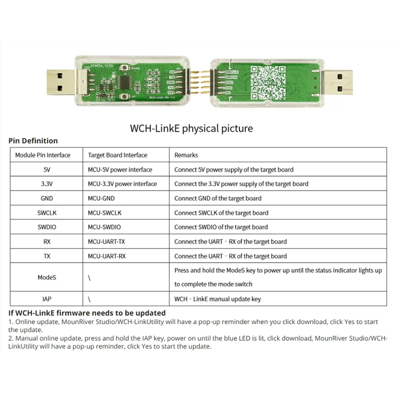2 uds WCH-Linke descargar en línea depurador compatible con interfaz MCU/SWD de arquitectura WCH RISC-V 1 puerto serie a canal USB
