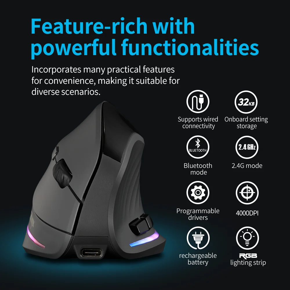 Lefon Ratón Ergonómico Vertical Inalámbrico - Recargable para Juegos - imagen 5