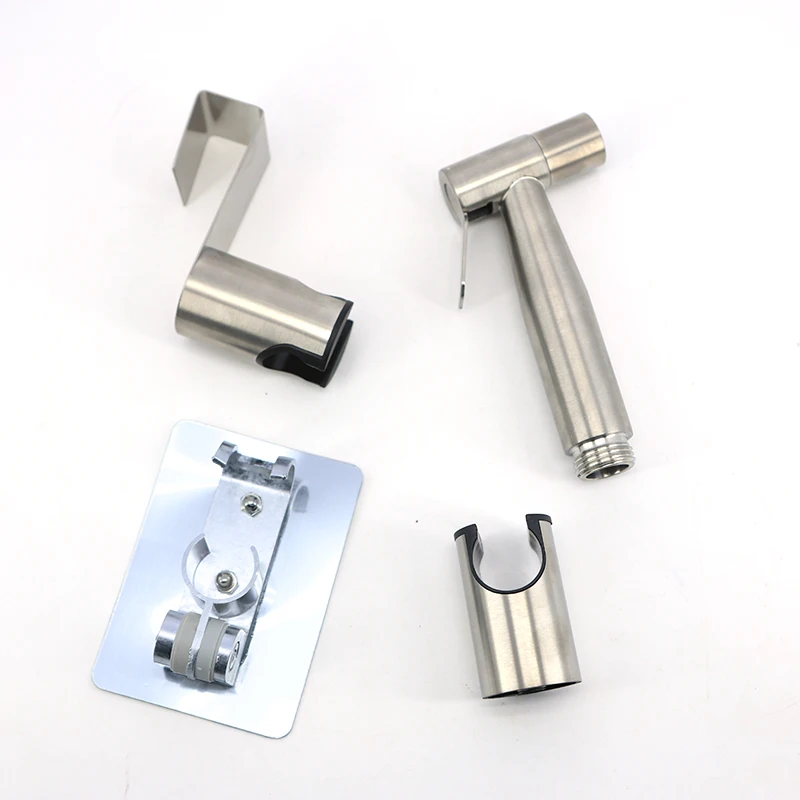 Pulverizador de grifo de bidé de mano de acero inoxidable plateado, cabezal de ducha, rociador de autolimpieza, soporte de tanque de WC, inodoro para Baño n