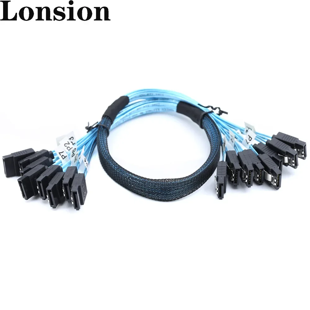 Cable de datos SATA 7P hembra de 8 puertos SATA de alta velocidad, 7 pines, 6Gbps, para disco duro SSD, unidad óptica, servidor, Host, 0,5 m/1m