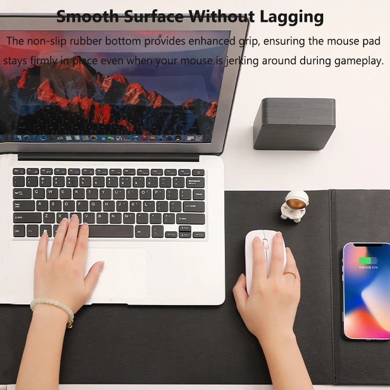Alfombrilla de ratón con carga inalámbrica, alfombrilla antideslizante de tela PU para ratón, ordenador, PC, alfombrilla de escritorio para Gamer, accesorios grandes para alfombrilla de ratón para juegos de oficina - imagen 4