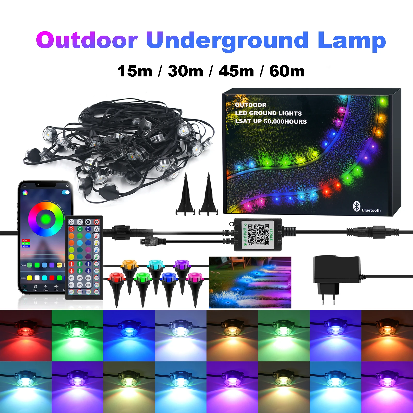 Lámpara subterránea impermeable IP68 de 24V, Control remoto por aplicación RGBCCT con sincronización de música, luz de césped que cambia de Color para lámpara de jardín