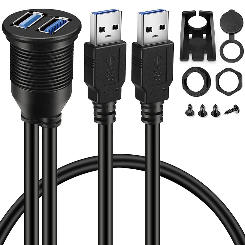 Cable de extensión de montaje empotrado para Panel de salpicadero, USB Dual 3,0/2,0, 1m, 3 pies, 2 puertos para coche, camión, barco, motocicleta, Cable impermeable