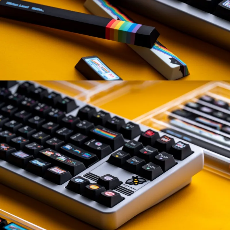 Juego de teclas con tema Rainbow Meow, tapa de teclado personalizada con sublimación de PC PBT, perfil de cereza, accesorios para teclado mecánico - imagen 5