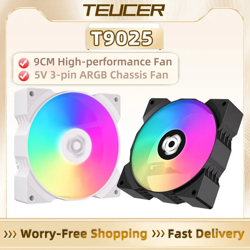 TEUCER 92MM ARGB PWM CPU ventilador enfriador 5V 3 pines ARGB + 4 pines Control inteligente de temperatura 9CM ventilador silencioso para cajas de PC pequeñas