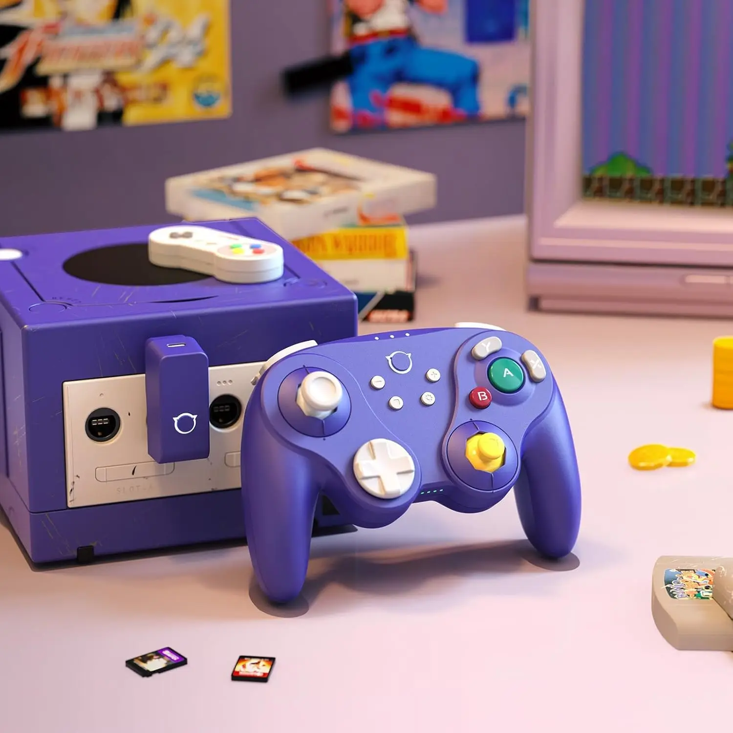 Controlador de juego NYXI Warrior Gamecube Bluetooth, mando inalámbrico morado para Gamecube/WII/Switch2/Switch OLED/Switch Lite/PC - imagen 3