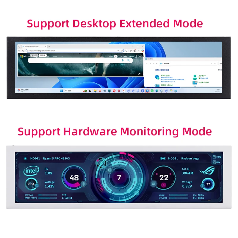 TURZX pantalla inteligente de 8,8 pulgadas pantalla secundaria USB tipo C escritorio reproducción extendida tarjeta TF 1920*480 IPS LCD CPU RAM GPU FPS Monitor - imagen 3