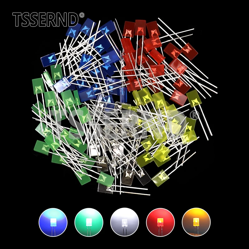 100 Uds 2X5X7 LED cuadrado 257 diodo emisor de luz rojo blanco verde amarillo rojo azul 2*5*7 Kit electrónico DIY