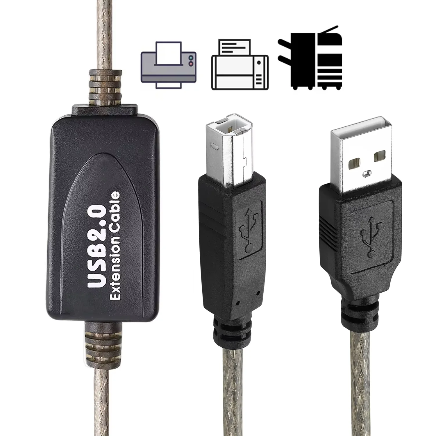 Cable de datos repetidor activo de alta velocidad, 10M, 15M de largo, con Chip USB 2,0 A a B, Cable pasivo/Activo para ordenador portátil, PC, impresora y escáner - imagen 5