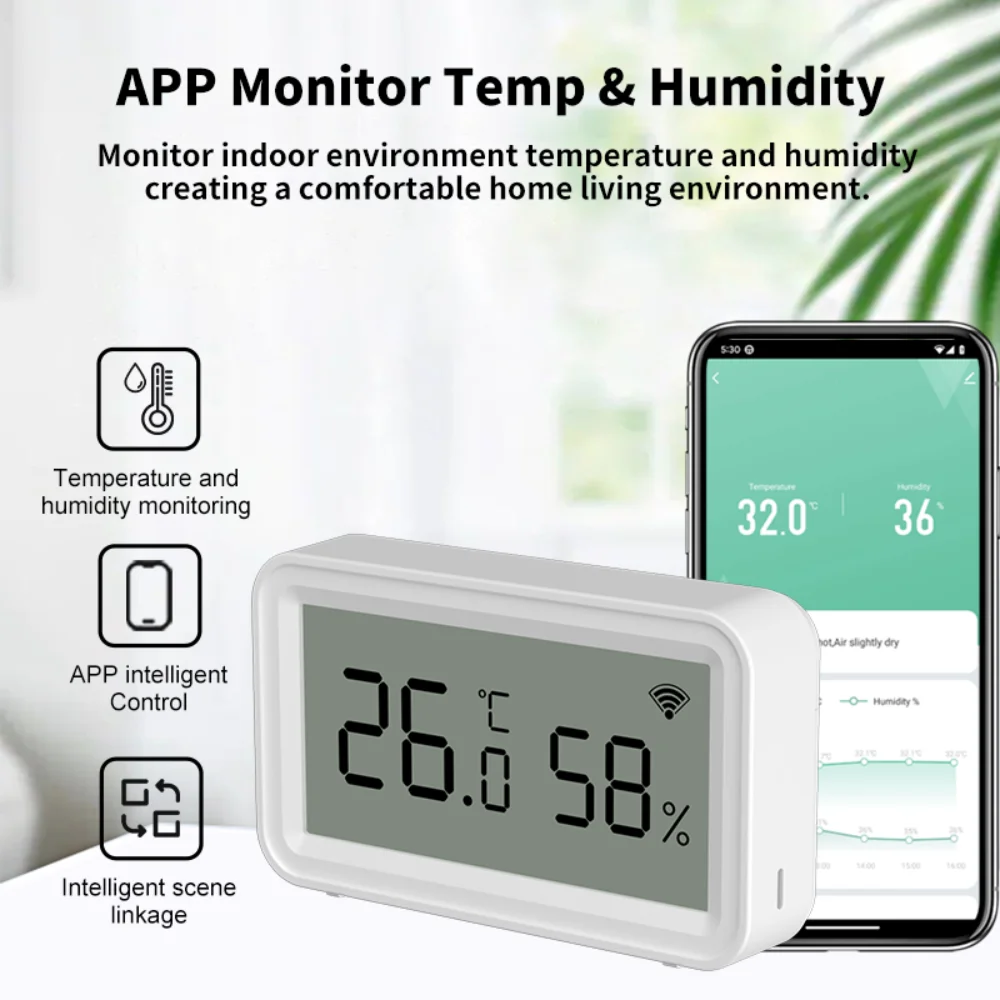 Tuya Wifi inteligente/Zigbee Sensor de temperatura y humedad domótica monitoreo termómetro higrómetro aplicación Control de voz a través de Alexa - imagen 5