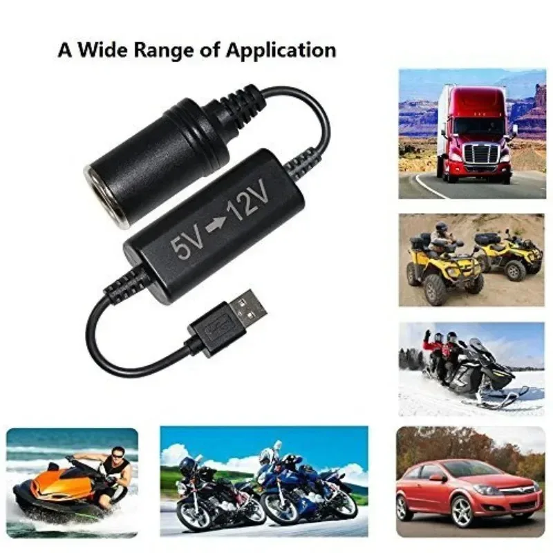 Adaptador convertidor de refuerzo automático con cable, puerto USB de 5V a enchufe de encendedor de cigarrillos de coche de 12V, cable de alimentación, Cable transformador, fuentes de alimentación - imagen 4