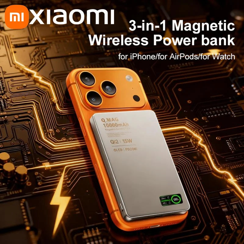 Xiaomi-Banco de energía magnético 3 en 1, carga súper rápida inalámbrica QI 15W con pantalla LCD inteligente para productos de la serie Iphone - imagen 4