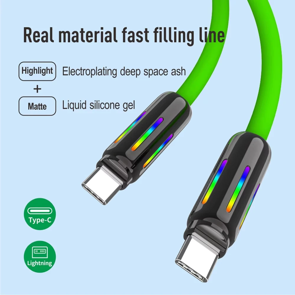 NNBILI Cable de datos de carga rápida 4 en 1 de 240W, luz de respiración RGB colorida, Cable cargador de transmisión de alta velocidad USB C a tipo C - imagen 4