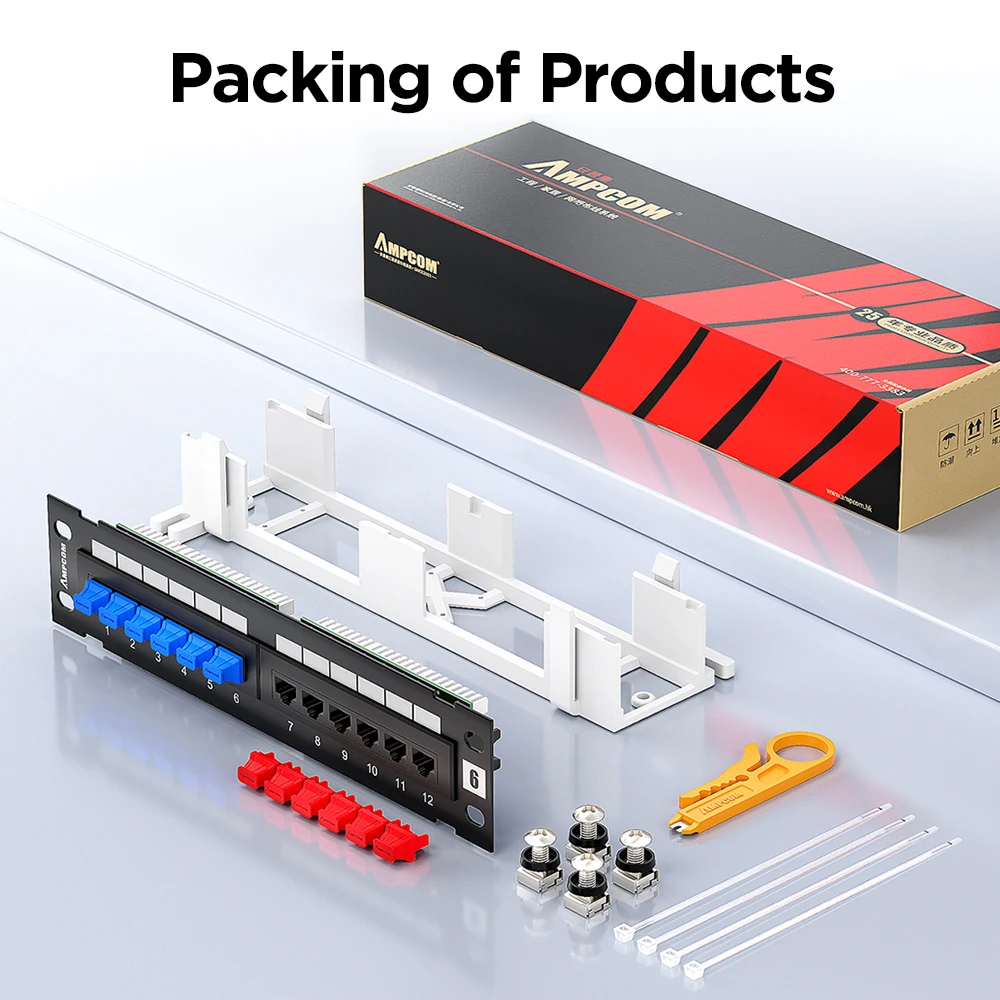 Panel de conexión AMPCOM de 12 puertos Cat 6A / Cat6UTP Mini panel de conexión con soporte de montaje en pared incluido negro - imagen 5