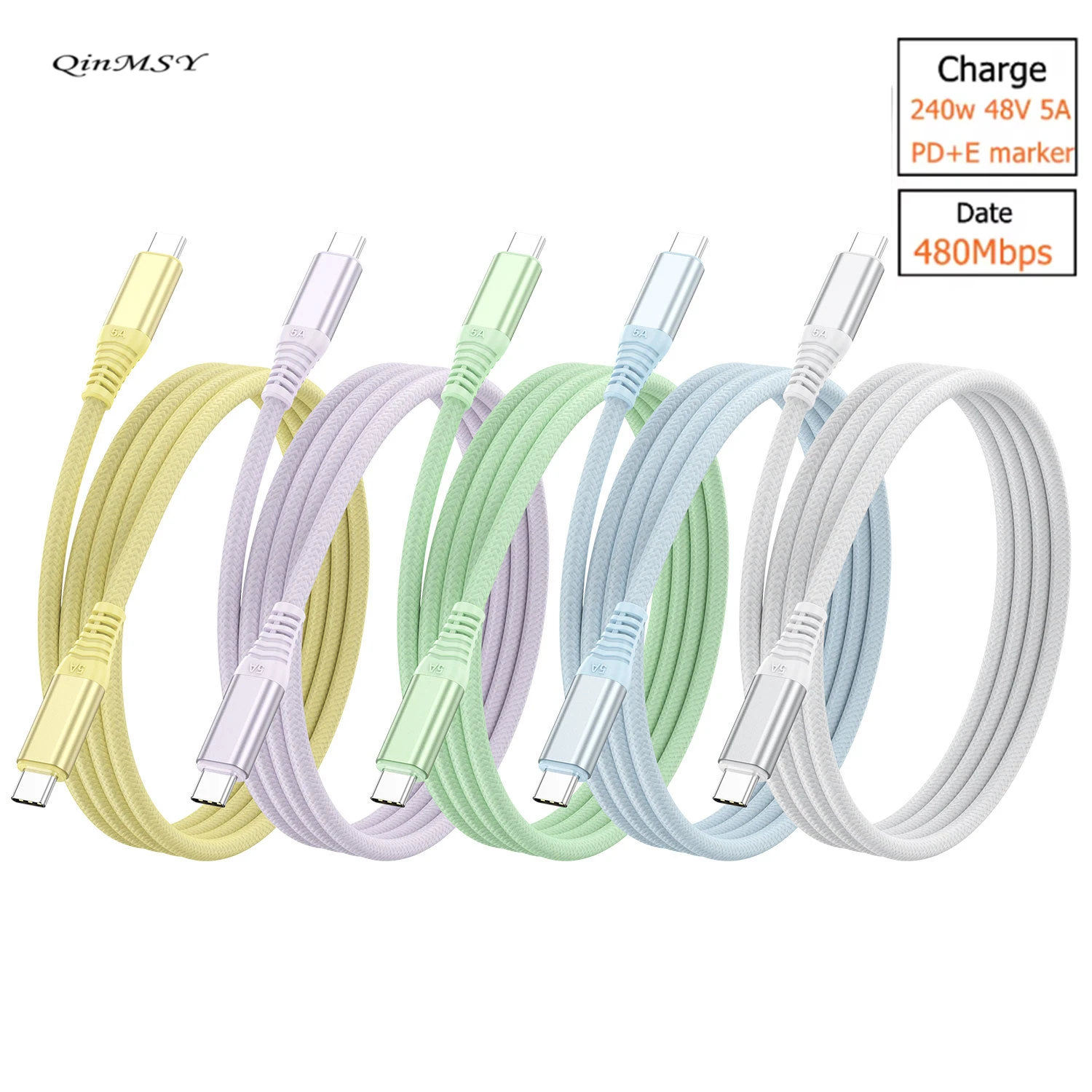 Cable Macaroon USB-C 48V 5A PD240W Cable de transferencia de datos USB C 2,0 de carga rápida para MacBook Pro Xiaomi Samsung Huawei Nintendo Wi