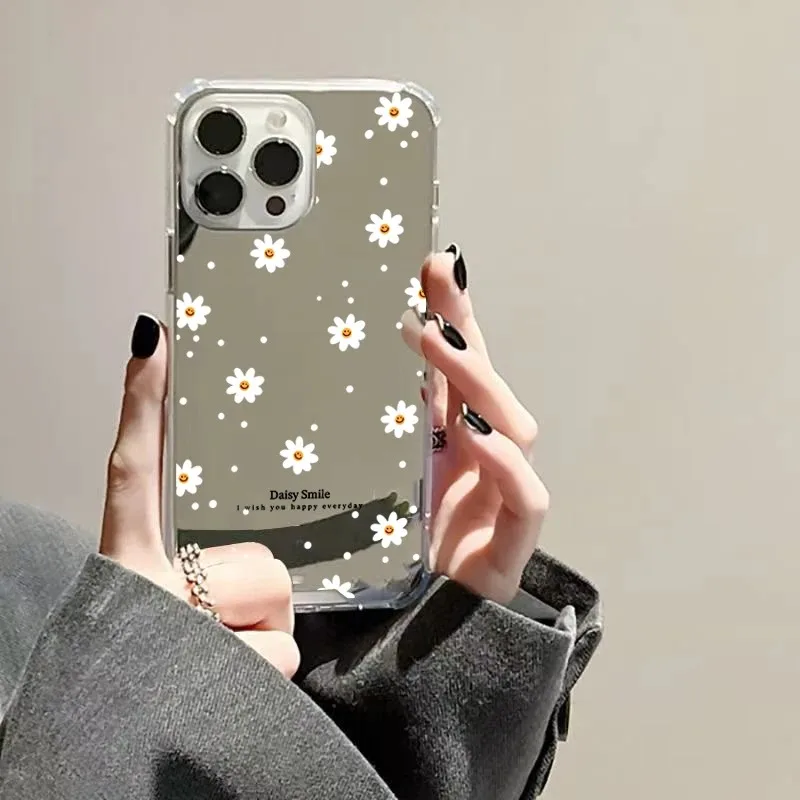 Small Chrysanthemum Flowers Mirror Case For Samsung Galaxy S25 S24 S23 S22 S21 Ultra Plus FE A06 A14 A23 A36 A52 A55 A56 Cover - imagen 3