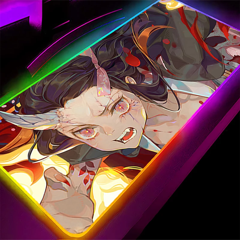 Alfombrilla de ratón LED RGB Demon Slayer Nezuko, alfombrilla de ratón de goma antideslizante, alfombrillas para juegos de ordenador portátil, accesorios para PC, alfombrilla extendida para escritorio de oficina - imagen 5