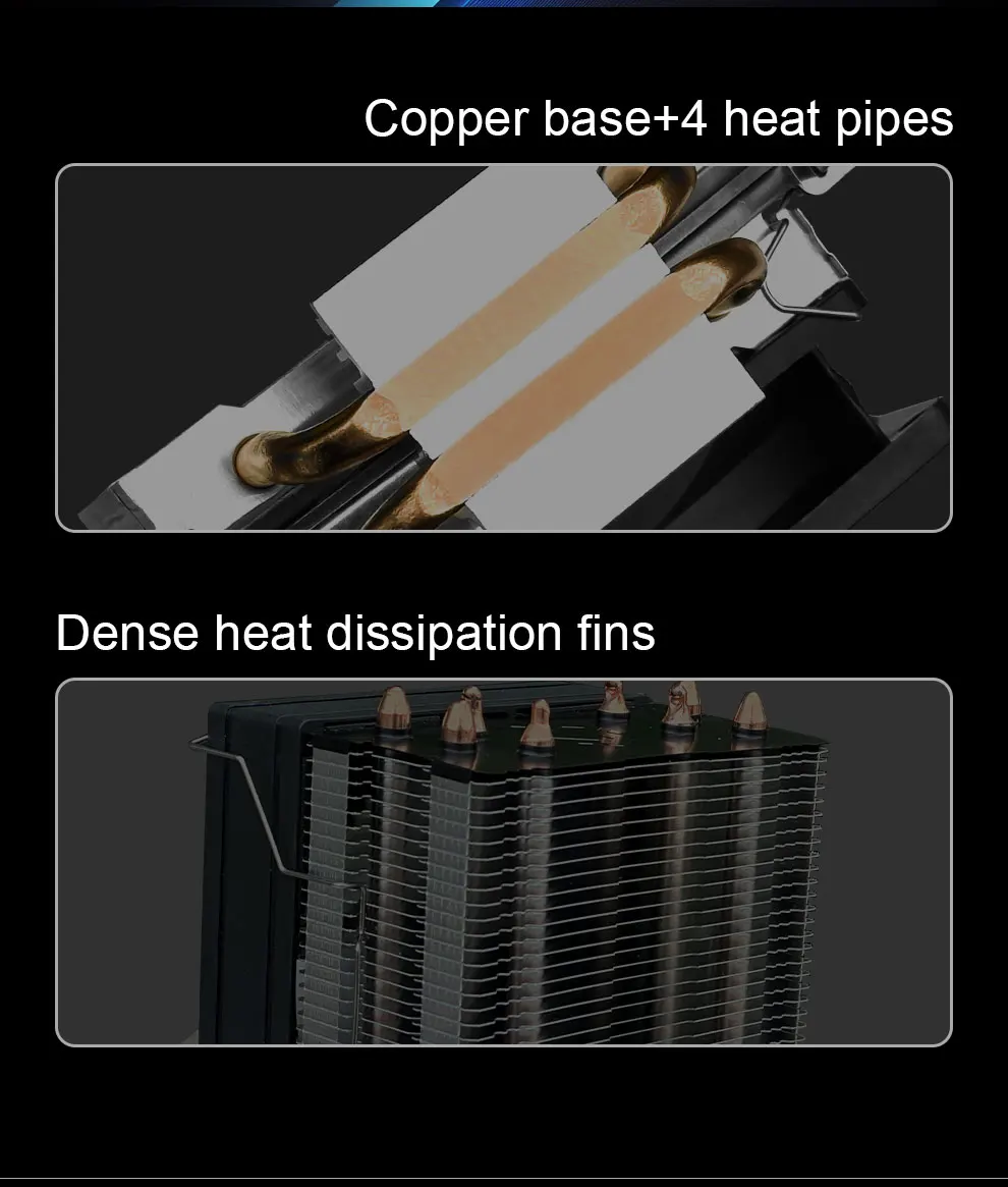Radiador inteligente de Control de velocidad, doble/cuatro tubos de cobre, sin luz/ARGB, Compatible con Intel multiplataforma General - imagen 5