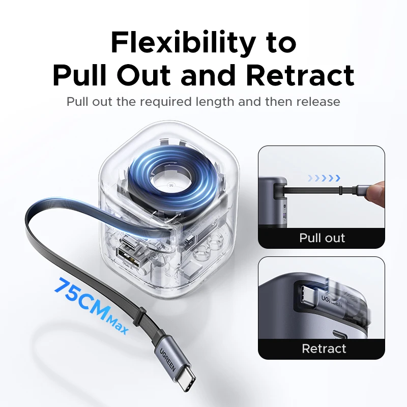 UGREEN 45W GaN Cable retráctil cargador UFCS PPS QC para iPhone 16 15Pro Samsung S25 iPad Macbook Air Tablet PD 3,0 cargador rápido - imagen 3