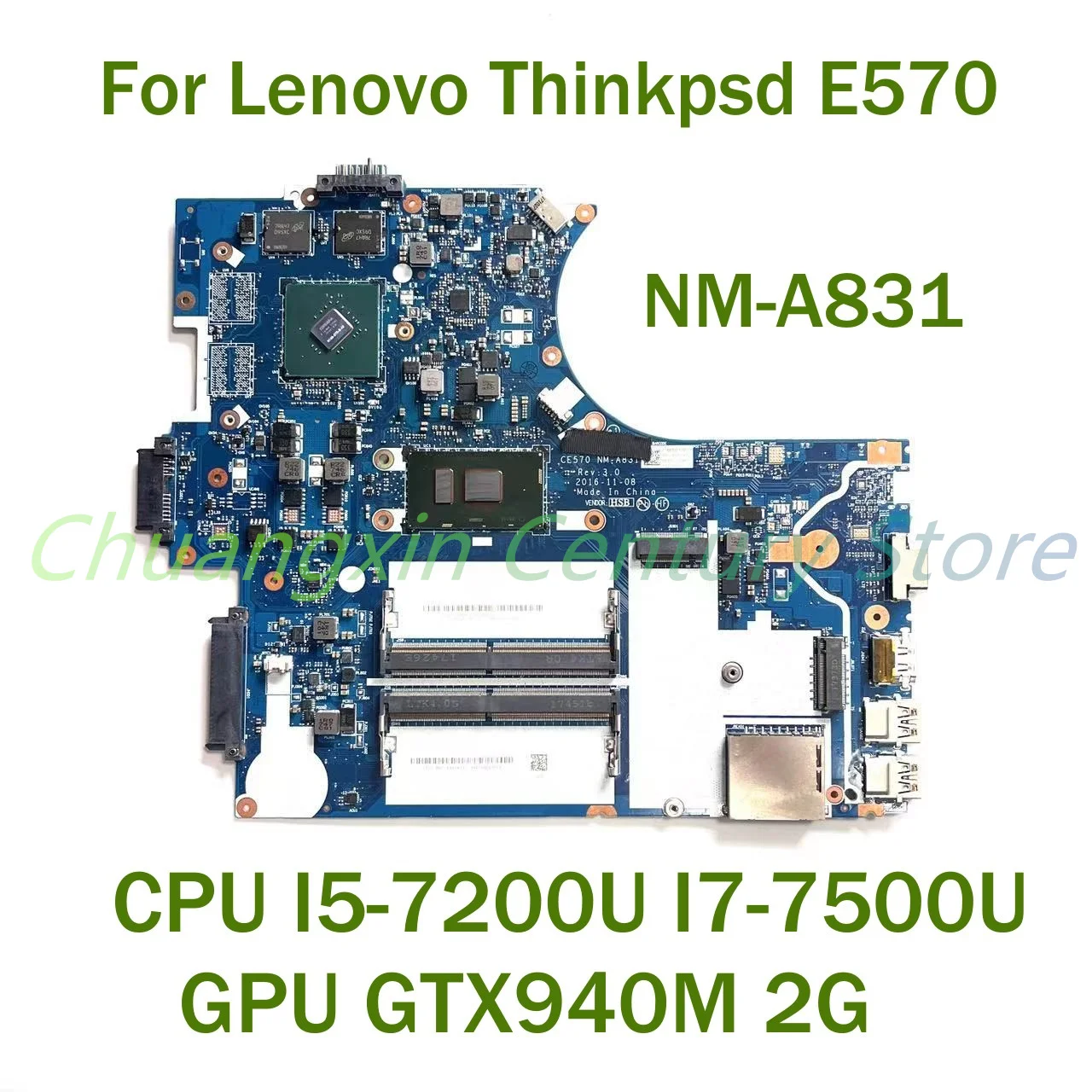 Para Lenovo Thinkpsd E570 placa base para ordenador portátil NM-A831 con CPU I5-7200U I7-7500U + GPU 100% probado completamente en funcionamiento
