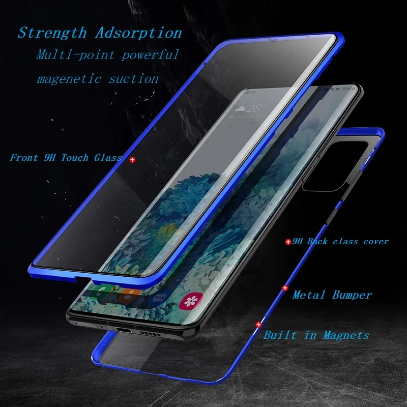 Funda de teléfono magnética de Metal para Samsung A54 A53 A52 A71 A51 A34 cubierta de cristal de doble cara para Samsung S23 S22 S21 Ultra Plus S20 FE - imagen 4